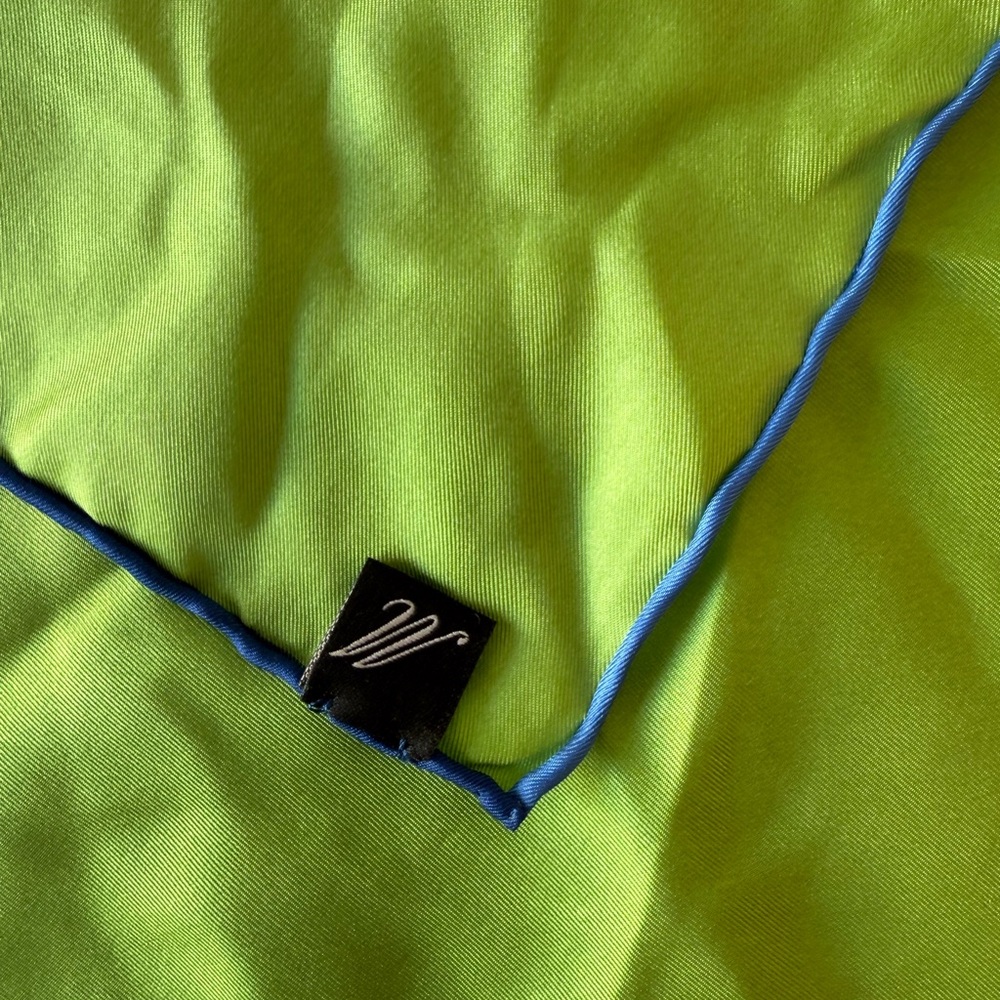 Vibrant Green 100% Silk Pocket Square with Blue Trim